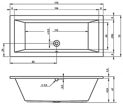 ванна акриловая Riho 170х75 см ВА18