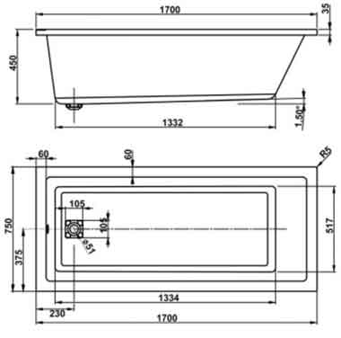 ванна акриловая VagnerPlast Cavallo 170х75 см