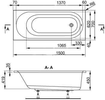 ванна акриловая Vagnerplast Kasandra 150x70 см