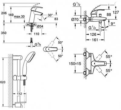 Grohe 123246 M Eurosmart набор смесителей Grohe 123246 M Eurosmart набор смесителей