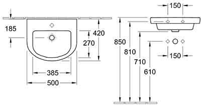 раковина Subway 2.0 50 см Villeroy&Boch