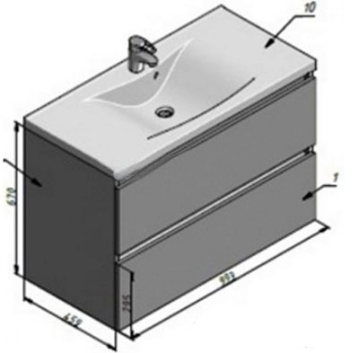 тумба с раковиной для ванной комнаты чертеж 100 см 