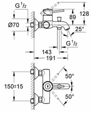 смеситель для ванны Grohe BauClassic 32865