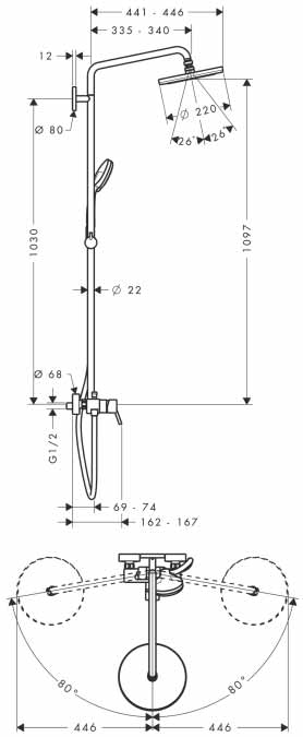 душевая система Hansgrohe 27222 Croma 220