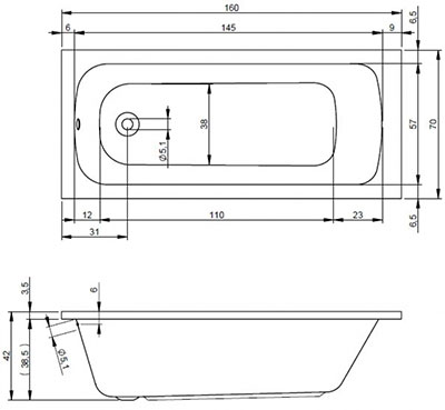 ванна акриловая 160х70 см Riho Rima BB30