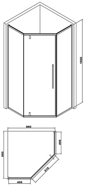 Душевая кабина пятиугольная, реверсивная