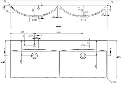 FM Amelia 1200D Раковина с двумя чашами