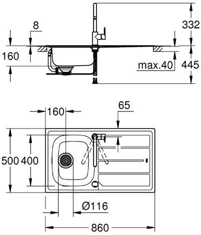 Grohe EX Sink 31562SD0 набор кухонная мойка K200 + смеситель BauEdge 31367000