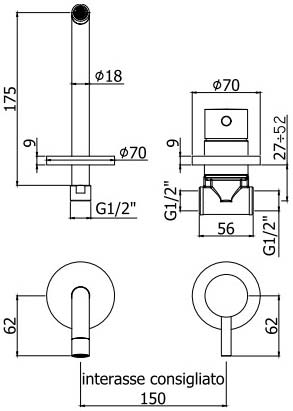 Paffoni Light LIG 006 NO70 чертеж