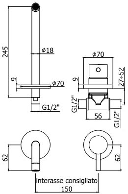 Paffoni Light LIGNO70 смеситель черный со стены