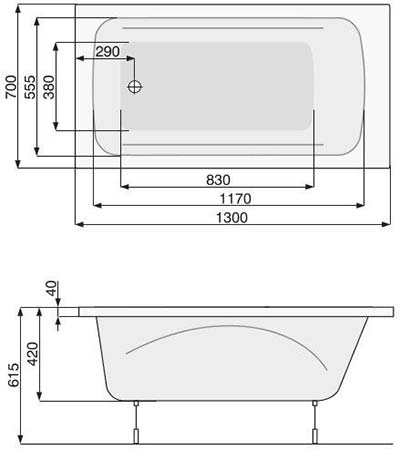 ванна PoolSpa Klio PWPA410ZN 170х70 см, ножки