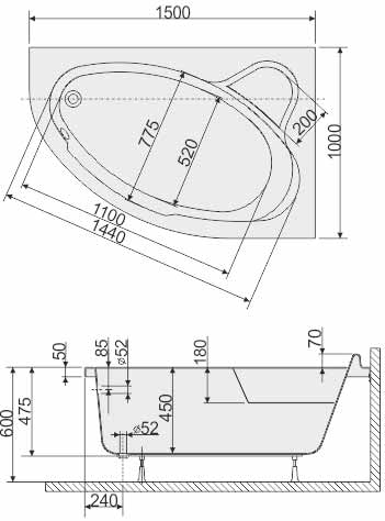 ванна акриловая Sanplast Comfort 150x100 см