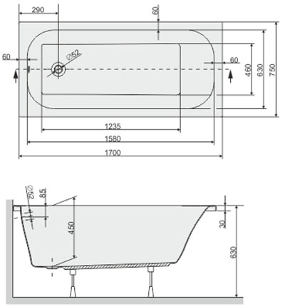 ванна акрилова Sanplast WP-FREE-75 170х75 см STW