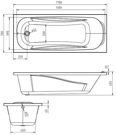 ванна акриловая 170х70 см