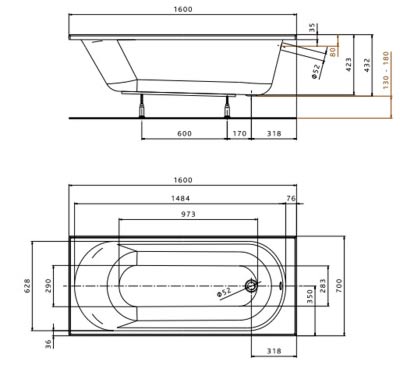 ванна акриловая Kolo Opal Plus XWP1360