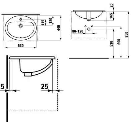 Laufen Pro 1395.1 раковина врезная