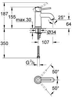 смеситель для раковины Grohe BauClassic 23162000 смеситель для раковины Grohe BauClassic 23162000