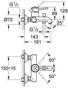 смеситель для ванны Grohe BauClassic 32865000 смеситель для ванны Grohe BauClassic 32865000