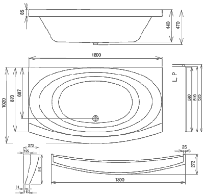 размеры и схема ванны Ravak Evolution