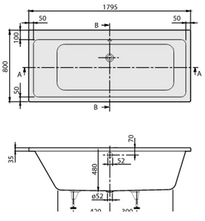 ванна акриловая 180 см Subway UBA180SUB2V