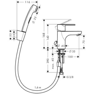 Смеситель для раковины с гигиеническим душем Hansgrohe Talis E2 31165