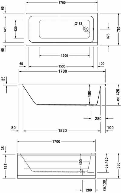 Duravit D-Code700100 ванна акриловая