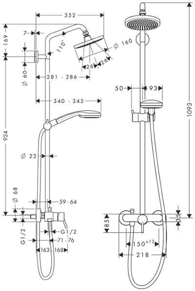 душевая система Hansgrohe 27154