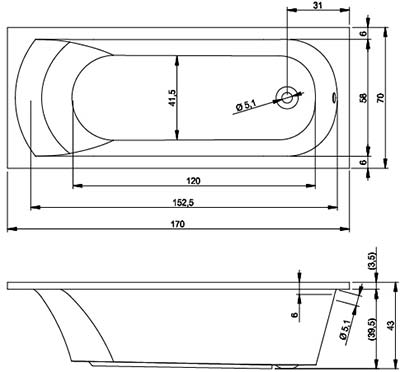 ванна акриловая Riho Miami BB62 170х70 см