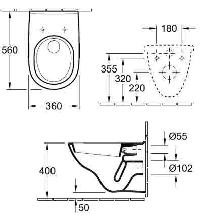 подвесной унитаз Villeroy Boch Novo 5660H101 схема