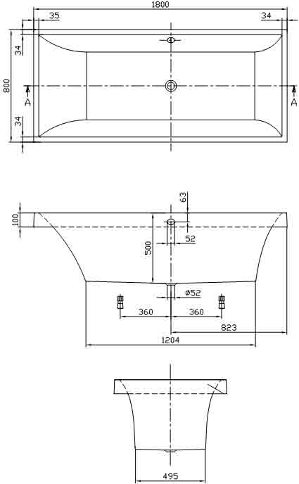 схема ванны Villeroy&Boch Squaro BQ180SQR2V