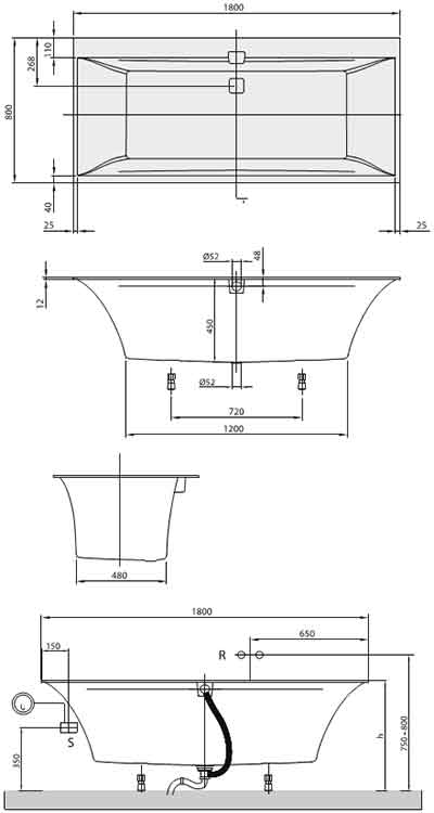 ванна Quaryl Squaro Edge 12 BQ180SQE2DV