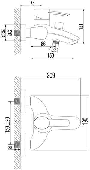 смеситель для ванны с длинным изливом Imprese Morava 10220