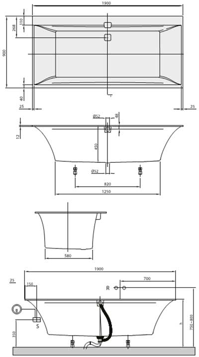 ванна Villeroy&Boch Squaro Edge BQ190SQE2DV