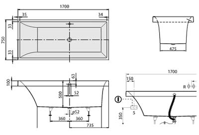 ванна Squaro BQ170SQR2V ванна Squaro BQ170SQR2V