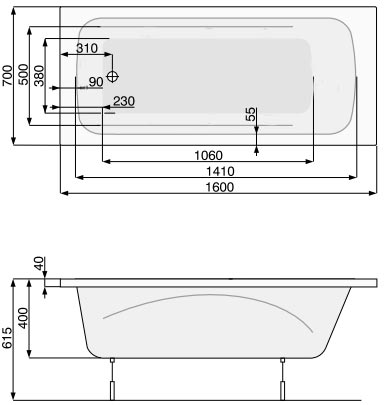 ванна PoolSpa Klio 160х70 см