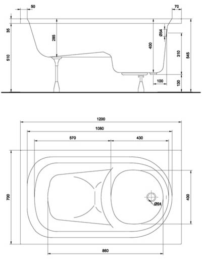 Kolo Diuna XWP3120 чертеж ванны акриловой Дюна